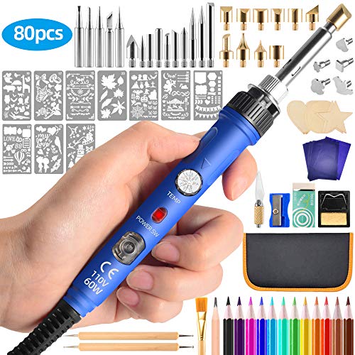 JAZIPO 80Pcs Wood Burning Kit, Professional Soldering Iron Wood Burning Tool with Switch Adjustable