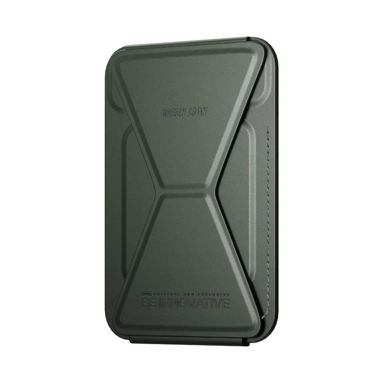 Green LionMagnetic Wallet Compatible With Smartphones -Premium Leather -Strong Magnetic -Slim Attachment, Can be Used as Phone Stand (Green)