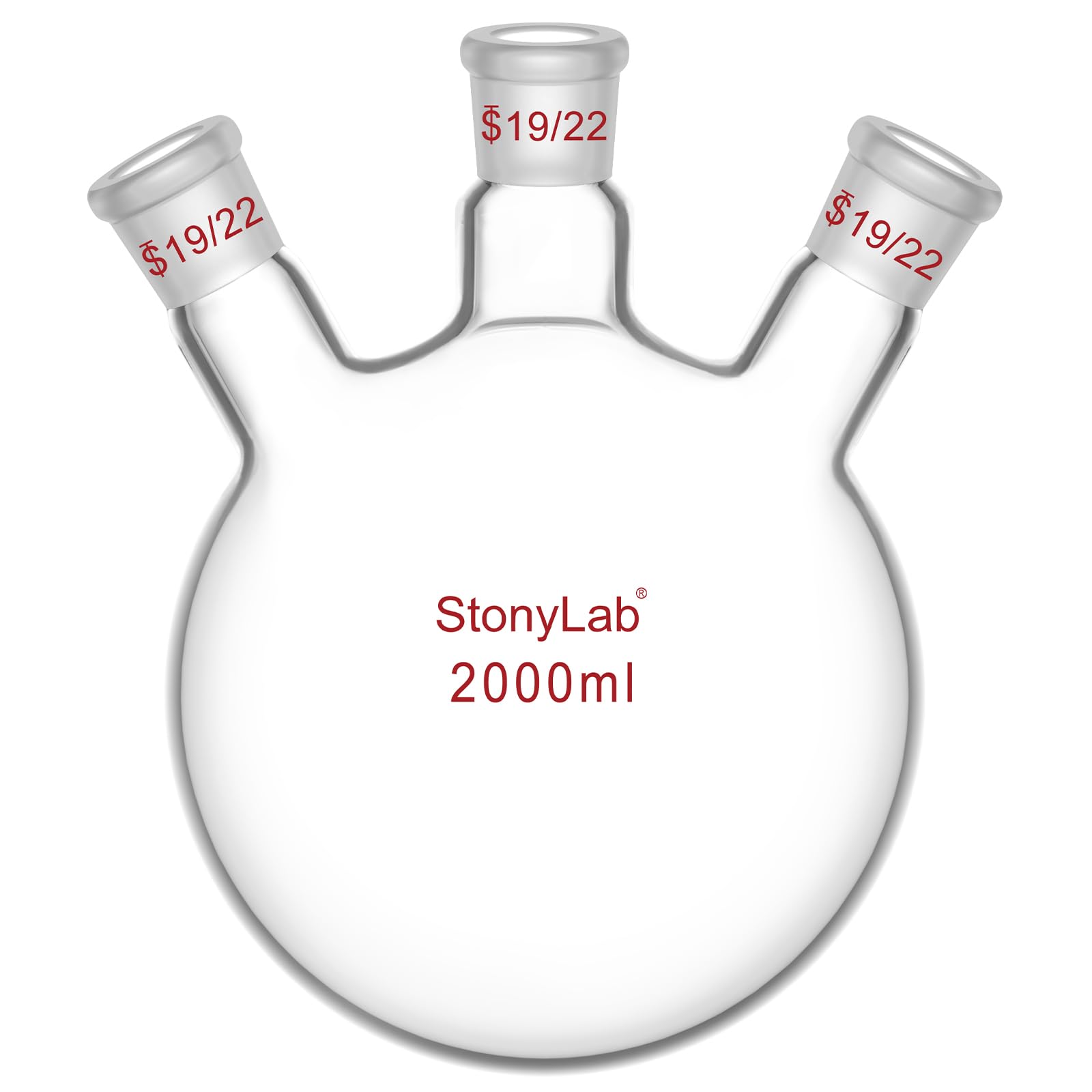 stonylab Borosilicate Glass Heavy Wall 3 Neck Round Bottom Flask RBF, with 19/22 Center and Side Standard Taper Outer Joint, 50 mL — Amazon image 12