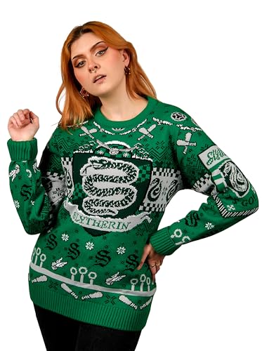 Harry Potter - Slytherin Weihnachtspullover Geschenk für Damen und Herren, Grün, Grau, Schwarz, 3XL