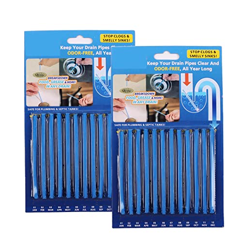 24 Pack Drain Cleaning Sticks Sewer Cleaning Rods Sewer Cleaner for Sinks Basins Bathtubs Bathrooms Kitchens Pipe Unclogging Cleaning Rods to Prevent Blocked Holes (Bule)