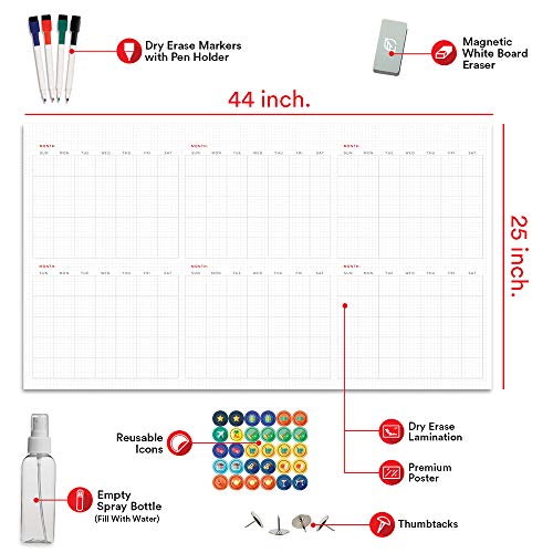 image for Lushleaf Designs Large Dry Erase Wall Calendar - 25x44 Jumbo 6 Month O