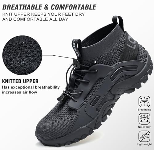 LOUECHY Men's Hiking Shoes Slip-On Walking Shoes Breathable Sock Sneakers2