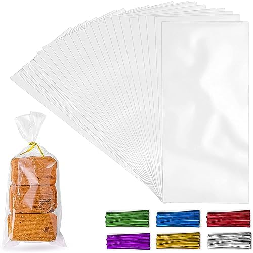 Pyhot 100Pcs Cellophane Treat Bags,Iridescent Holographic Goodie Bags