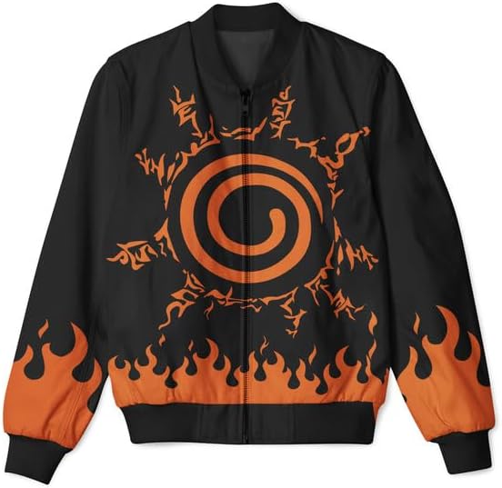 Koverifyfire Anime Bomber all over printed patterned Japanese Anime Cosplay unisex jacket Orange Black