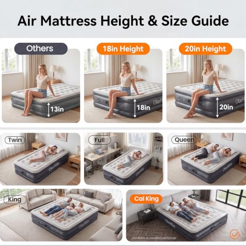 Image of OlarHike 20 inch H Cal King Air Mattress with Built in Pump,Family Size, 850lb
