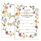 UDNADKEX Baby Shower Invitations for Girl Floral with Envelopes, Invites for Baby Showers Party Boho, Bohemian Wildflower Baby Shower Invite Cards, Wildflower Is Almost Here, 4'x6' Set of 20