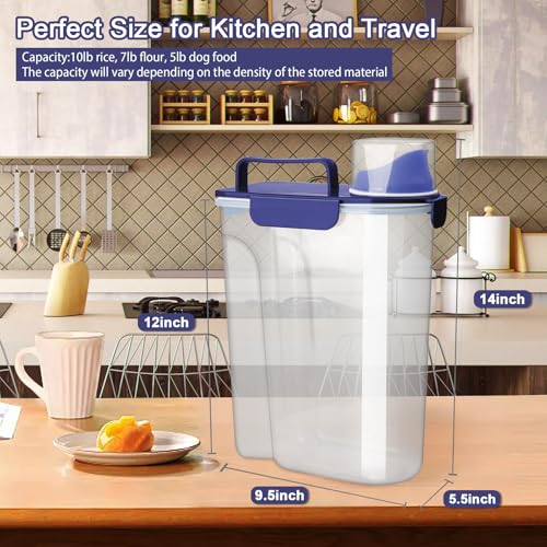 Image of Komzon Rice Container, Airtight Rice Storage Container 10lb, Cereal Containers Storage, BPA Free Food Dispenser with Pouring Spout Handle for Flour Pasta Grain, Pet Dog Cat Bird Food Storage Container
