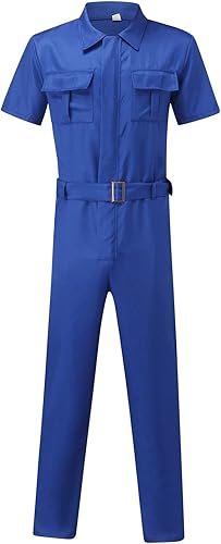 Miniatura 4 de WENKOMG1 Overol casual para hombre manga corta con cremallera ropa básica para el trabajo casual ajustado pantalones de construcción