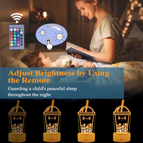 Image of Boba Lamp, Boba Gifts, Boba 3D Night Light with Remote Control, 16 Color Changing, Timer, RGB Flashing Mode, Dimmable - Boba Gifts for Boys & Girls