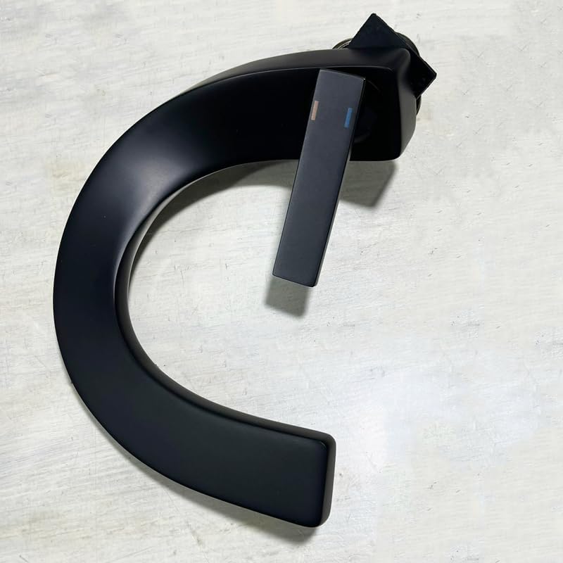 Modern Bathroom Sink Basin Faucet Brass Single Hole Single Handle Deck Mount Cold and Hot Mixed Creative Design Tap Including Two US Standard 3/8 Hoses Matte Black - Image 2