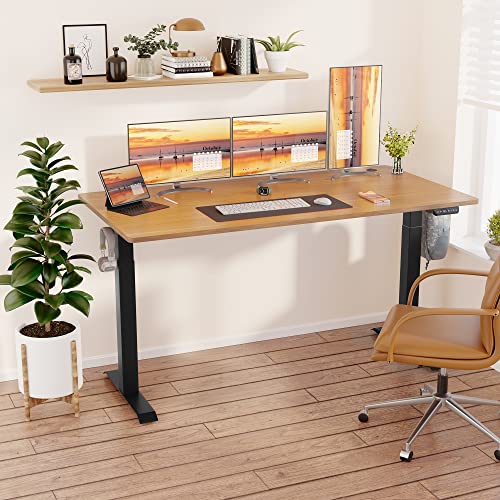 Meilocar Height Adjustable Electric Standing Desk, Sit Stand Computer Desk W/Memory Controller, Home Office Workstation Stand Up Desk With Splice Board, 63" X 24" Tabletop (Walnut Top + Black Frame) #TOP5