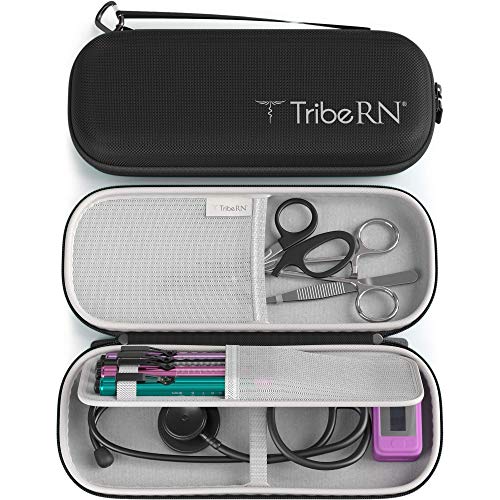 Tribe RN Large Stethoscope Case for Nurses - Compatible with 3M Littmann/Omron/MDF Stethoscopes Includes Pocket for Nurse Accessories - Medical Bandage Scissor, EMT Trauma Shears, and Penlight (Black)