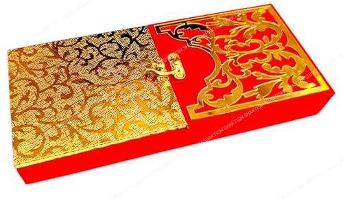 Image of SHAKTISM Decorative Cash Box, Shagun, Jewellery Money Envelop Wedding, Gift, Bangel Box (Pack of 1Pc) (Red) - MDF, Chanderi Fabric