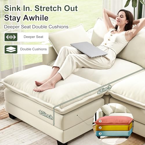Image of 146 inch Cloud Couch Sectional Modular Sofa, Deep Seat Couches with Ottoman and Removable Washable Pillows for Living Room, Bedroom, Apartment, Beige