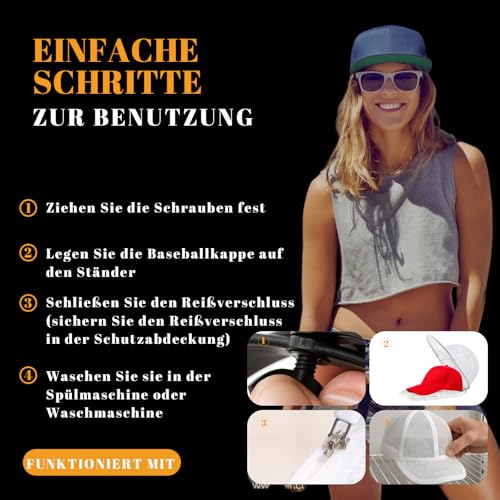 QckZee Cap Waschmaschinen Form mit Netzbeutel – Basecap Waschgestell zum Kappe Waschen – Faltbarer Cap Washer & Mützenhalter – Waschmaschine Zubehör für Snapbacks & Baseballcaps