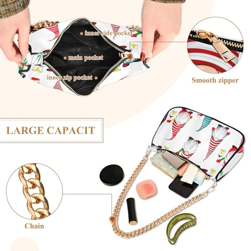 Zipper Party Dressy Purse Hobo Cute Christmas Gnomes White Handbag Medium Women Aesthetic Shoulder Bag with Chain Strap4