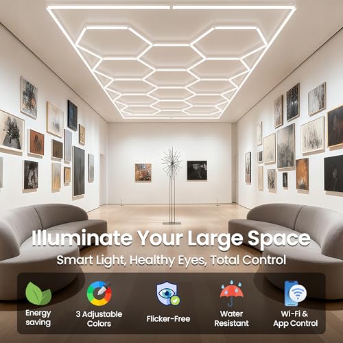 Dimmable Hexagon Garage Lights, 3 Color Temperature 6500K/4500K/3000K - image 3
