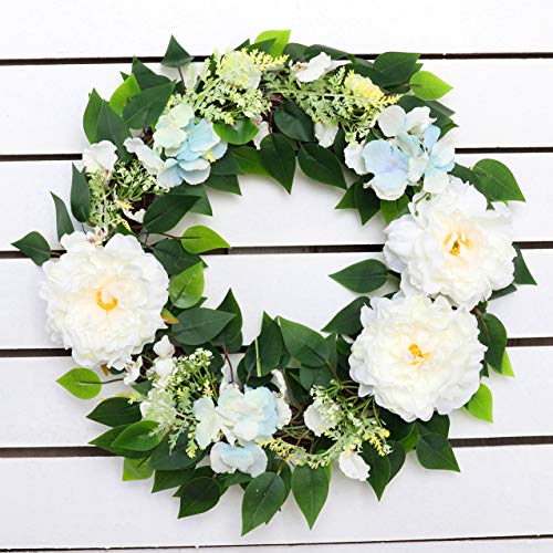 Olivachel Artificial White Flowers Peony Wreath for Front Door Farmhouse Wreath for All