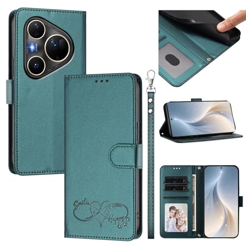 Jiajihua Cover Compatible with Huawei Pura 80 Ultra Phone Case【Card Cash Slot Wallet Design Flip Kickstand Drop Protection】 Green