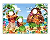 Hawaiian Luau Face in Hole Backdrop 5 x 3.3 ft, Princess Luau Face Cutout Photo Props, Tiki Party Photography Background, Beach Aloha Party Decoration Kids Photo Booth Props