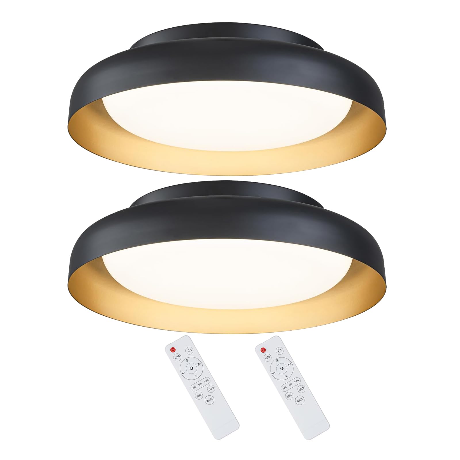 Photo 1 of **ONE PLASTIC COVER IS BROKEN** Ken & Ricky Flush Mount Ceiling Light Fixture, Led Dimmable 24w for Bedroom Kitchen Bathroom Laundry Hallway Entryway,Remote Control (Black and Gold,12Inch,2PK)