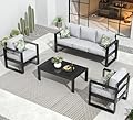 Vakollia Outdoor Aluminum Furniture Set - 4 Pieces Modern Patio Conversation Sets Metal Sectional Sofa with Coffee Table