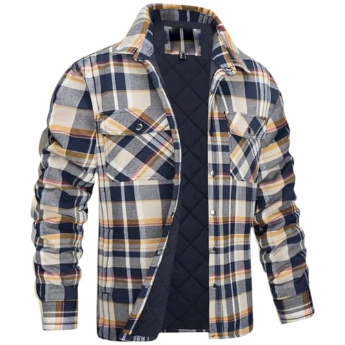 DUHENWU Camisa de leñador de invierno para hombre con forro interior a cuadros de manga larga con cremallera a cuadros grueso otoño protector con capucha de talla grande chaquetas térmicas de corte