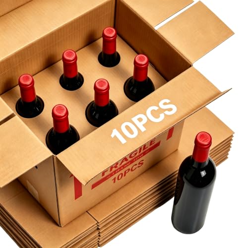Xfzzrsdf 10Pcs 6 Bottles Wine Boxes for Moving - Wine Shipping Box Kitchen Moving Storage Carrier with Reinforced Cardboard and Handles for Glassware Dishes Travel (14 x 9 x 13 Inch)