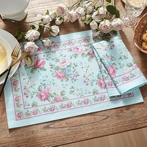 Elrene Home Fashions Spring Summer Vintage Floral Garden Cottage Cloth Dinner Napkins, Set of 4, 17"x17" Elrene Home Fashions Spring Summer Vintage Floral Garden Cottage Cloth Dinner Napkins Set of 4 17×17