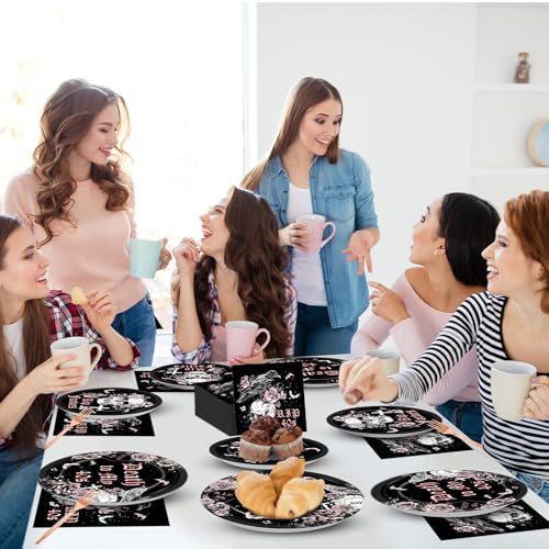 Image of Qyeahkj 100 Pcs 50th Birthday Party Supplies Death to My 40s Paper Plates and Napkins Set Black Rose Gold Rip to My 40s Disposable Tableware Decorations for Women Forties Funeral Youth Serve 25 Guests