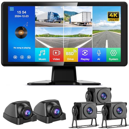Image of Karsugee 5-Channel 4K RV Backup Camera with 10.36 inch IPS Touchscreen Monitor, HD 1080P Side & Rear View Cameras DVR Recording USB Video Play IP69 Waterproof for Trailer RV Truck Camper Bus etc (HD02)