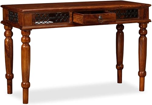 Miniatura 5 de Youuihom Mesa de escritura de madera maciza Sheesham con cajón, escritorio de madera, escritorio de computadora, escritorio de oficina, 47.2 x 19.7