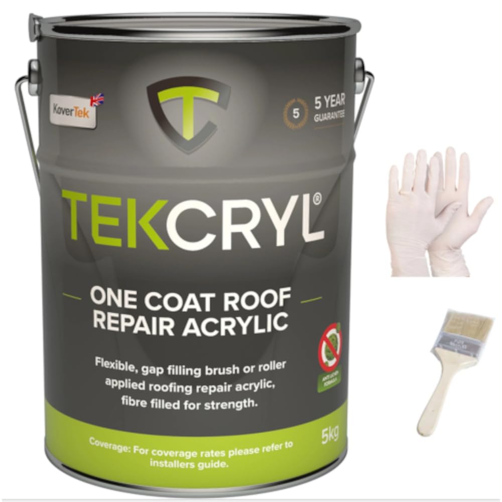 KoverTek TekCryl Acrylic Roofing - Leaking Roof Repair - Fibre Reinforced - 5kg Grey Kit