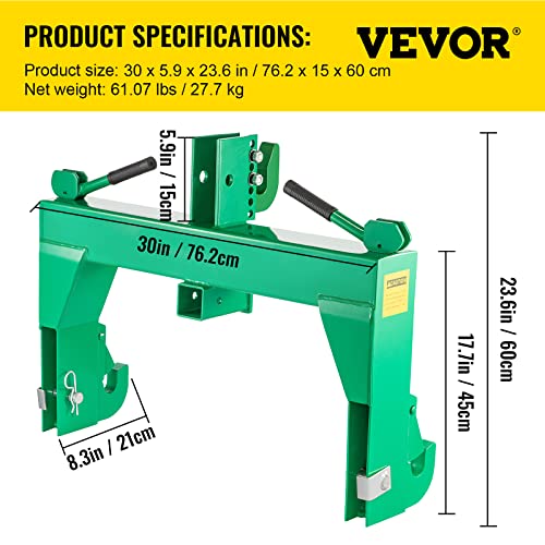 Vevor 3-Point Quick Hitch, 3000 Lbs Lifting Capacity Tractor Quick Hitch, 27.5" Between Lower Arms Attachments Quick Hitch, No Welding & 5 Level Adjustable Bolt, Adaptation To Category 1 & 2 Tractors #TOP6