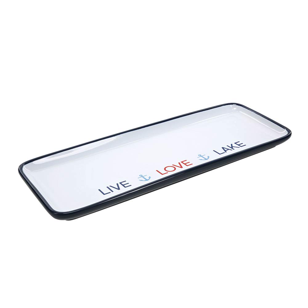 67538 12 Inch Stoneware Serving Tray Live Love Lake, Blue
