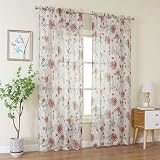 OWENIE Crushed Sheer Curtains 96 Inch Length 2 Panels Set, Sheer Floral Curtains Printed Drapes on Sheers for Living Room, Rod Pocket Light Filtering Window Sheers 42" W x 96" L