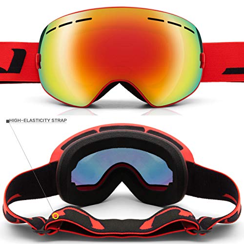 Image of JULI Kids Ski Goggles,Interchangeable Double Layer Spherical Lens,OTG Anti-Fog Snowboard Skate Snow Goggles Age 4-16 4300 4300(Red)