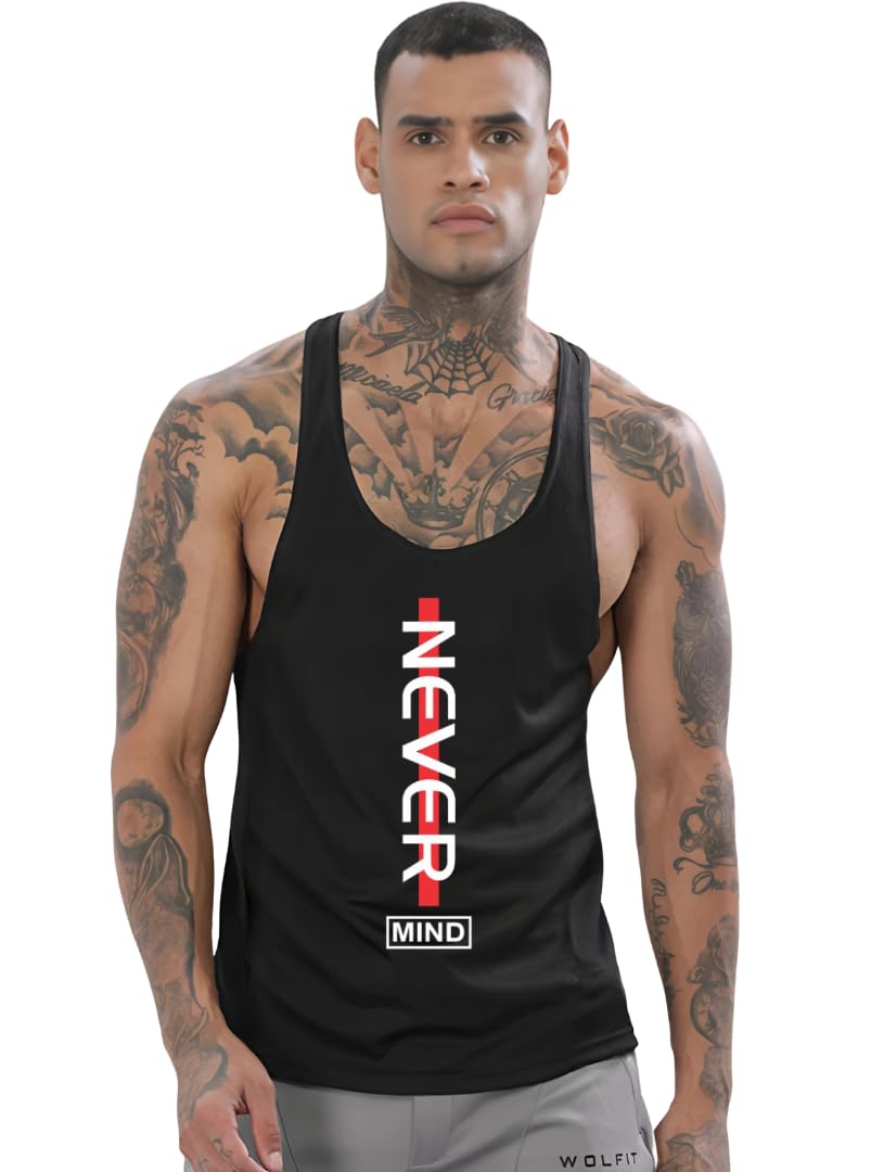 furrr Men's Gym Vest for Workout | Bodybuilding Sleeveless Tank Top | Red Color Never Mind Stringer for Fitness & Training-picture-17