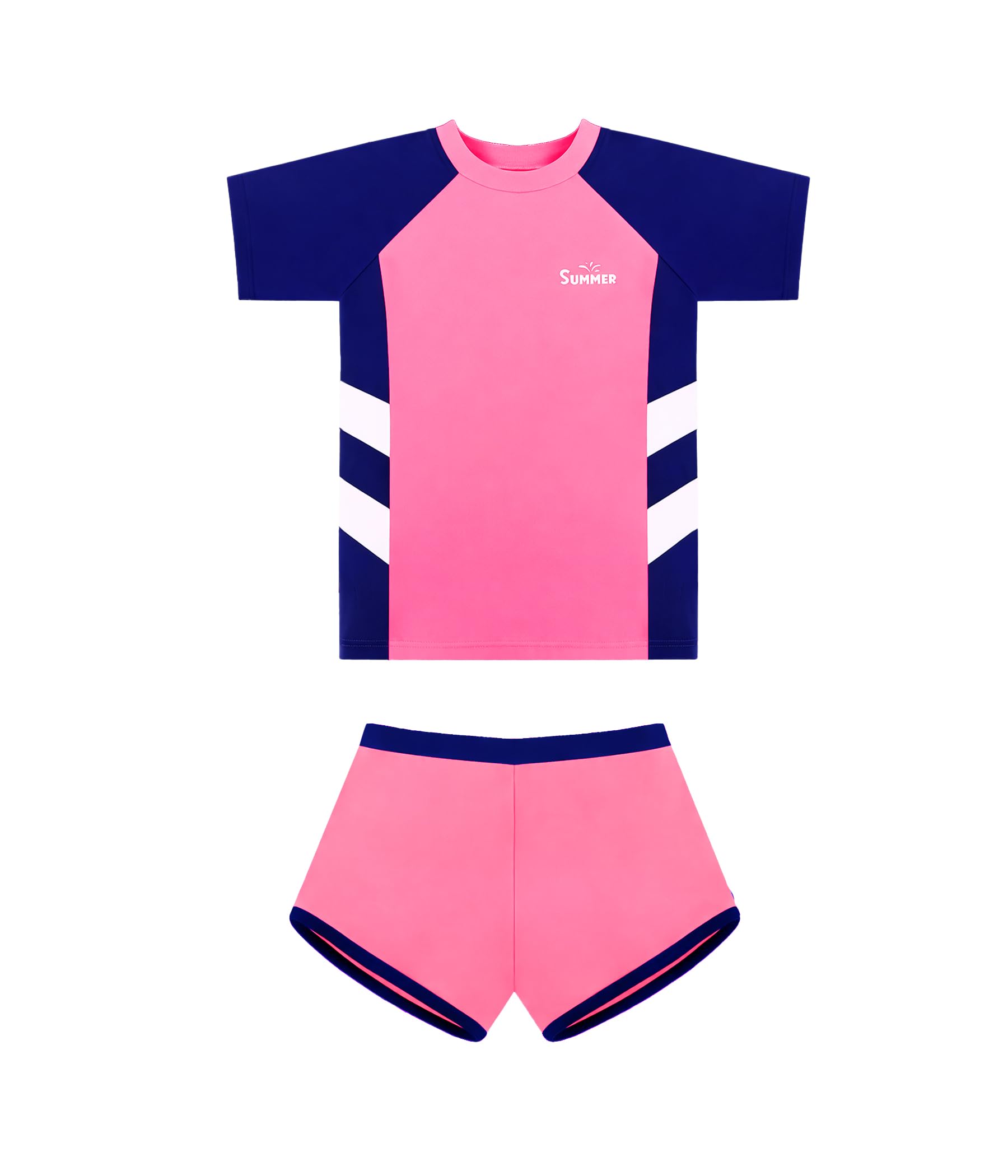 Conjunto de Baño Niña 2 Piezas, Camiseta de Natación de Manga Corta y Short, Ropa de Playa Infantil para Piscina y Playa, 6–14 Años