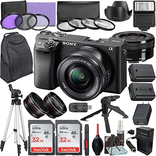 Camera Bundle for Sony a6400 Mirrorless Camera Black with E PZ 16-50mm f/3.5-5.6 OSS Lens and Accessories Kit (64GB, Extra Battery, Tripod, and More)
