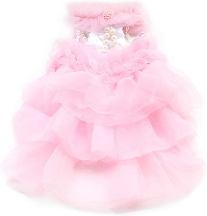 Imitation Pearls Decorate Fashion Dog Dress Dogs Wedding Dresses Pet Skirt Costume Supplies (Color : Pink Size : X-Large) (Pink Small)