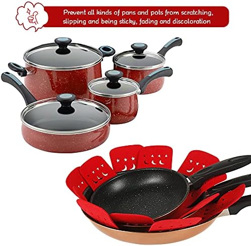 Pan Pot Protectors, Larger and Thicker Pan Separators with Moon and Star,Set of 12 & 3 Different Size, Red Pan Protectors for Stacking to Protect Pots and Pans in Kitchen Cupboard