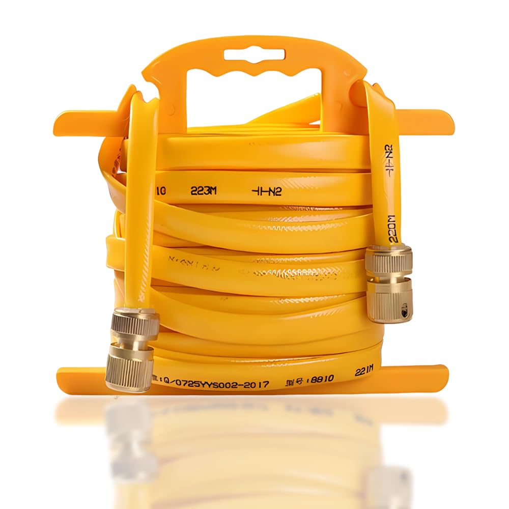 Miupoo Yellow Freestanding Garden Hose Holder,Air Hose Reel Portable Storage Rack,Handheld Metal Hose Reels Hose Rack For Water Hose, Extension Cords, Flexable Hose Use,.