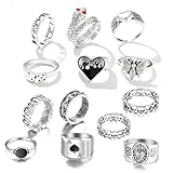 LEBKFT 13 Pcs Punk Gothic Rings Set, Adjustable Alloy Joint Knuckle Ring Set Stackable Rings for Men and Women Vintage Silver Punk Style Ring Fashion Jewelry Gift