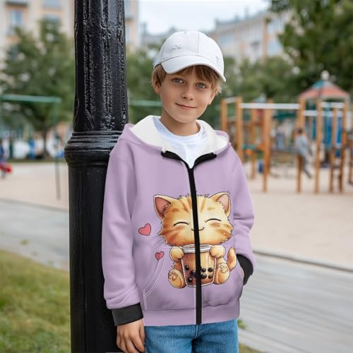 Kids Zip Up Fleece Hoodie, Soft Warm Polyester Sweatshirt, Casual Active Hoodies for Kids