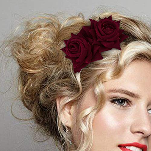 Crown Guide 2-Pack Rose Flower Bridal Hair Combs Women Wedding Hair Accessories Pieces For Brides Flamenco Dancer Hairstyles Burgundy #TOP1