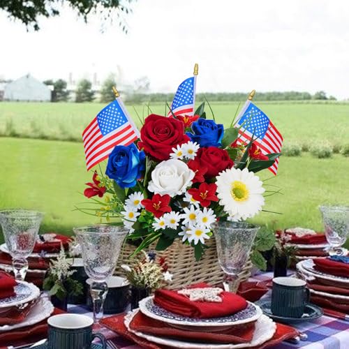 HUAESIN-Artificial-Flower-Patriotic-Memorial-Bouquet-Red-White-and-Blue-Decorations-Cemetery-Flowers-for-Grave-Silk-Floral-Arrangement-4th-of-July-Decorations-for-Home-Table-Entryway-Decor-Indoor HUAESIN Artificial Flower Patriotic Memorial Bouquet Red White and Blue Decorations Cemetery Flowers for Grave Silk Floral Arrangement 4th of July Decorations for Home Table Entryway Decor Indoor