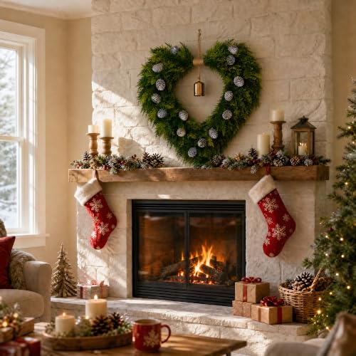 Pinkpum 22" Heart Shaped Christmas Wreath for Front Door with Gold Bells - image 5