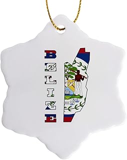 3dRose ORN_55482_1 The Flag of Belize in The Outline Map and Name of The Country of Belize-Snowflake Ornament, Porcelain, 3-Inch